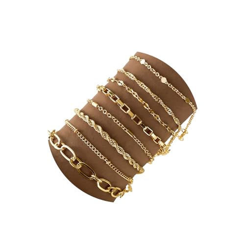 IFKM Gold Bracelets for Women, 14K Gold Plated Dainty Link Chain Bracelet set, Trendy Stackable Layered Bracelets jewelry Gifts