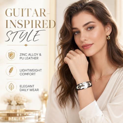 Retro Guitar Leather Bracelet for Man Women Unique Bead Braided Handmade Ethnic Tribal Cuff Multi-Layer Cords Wrap Music Shape Punk Rock Jewelry Gifts Wristband