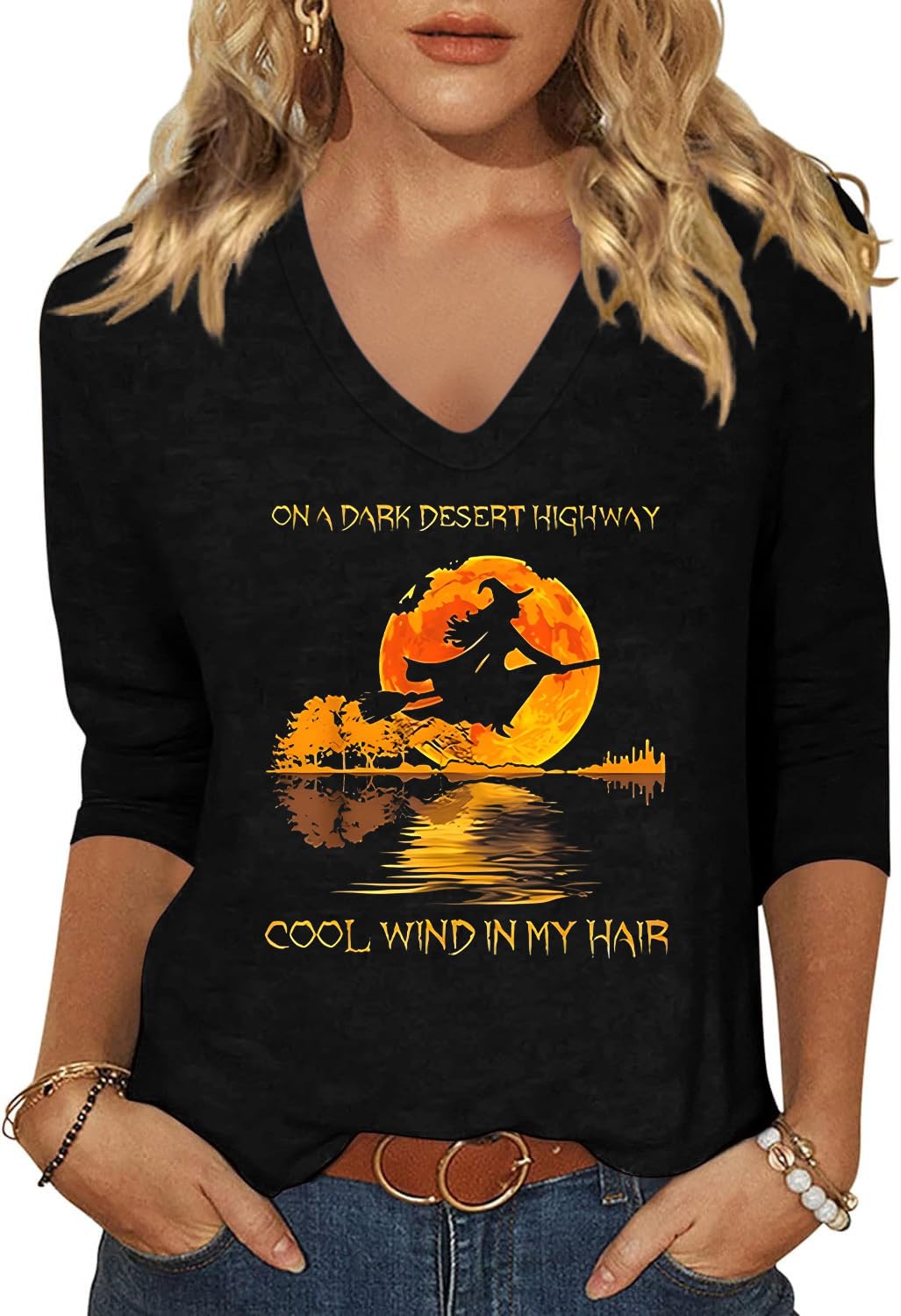 Women's Fall Halloween V Neck Shirt, Hocus Focus Graphic Tee