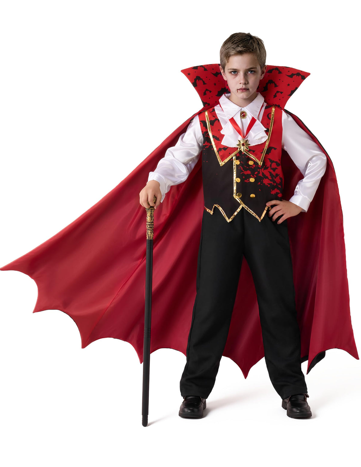 Spooktacular Creations Child Vampire Costume for Boy, Scary Halloween Red Vampire Costume for Kids Dress Up