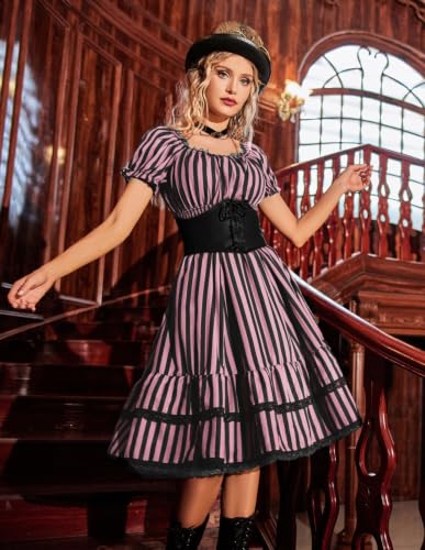 Scarlet Darkness Womens Gothic Pirate Corset A Line Midi Dress with Pockets