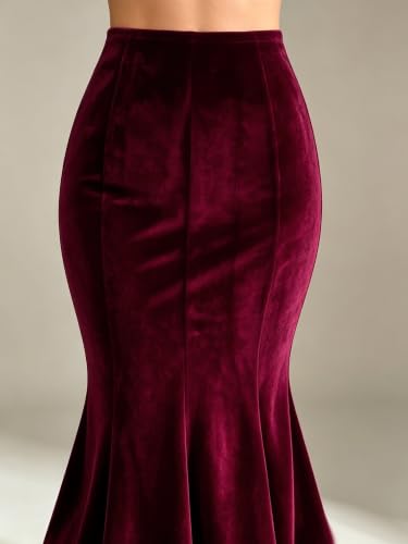 TONCHENGSD Women's Fall Winter Velvet Midi Skirt High Wasit Bodycon Fishtail Skirts