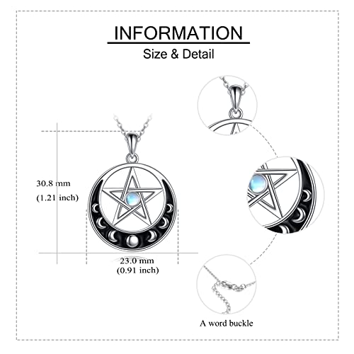 Sterling Silver Pentagram Necklace with Birthstone Triple Moon