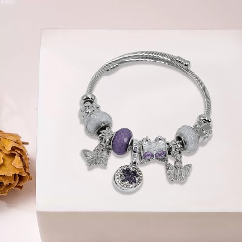 Charm Bracelets for Womens,Exquisite Cute Cartoon Friendship Silver Bracelets Stainless Steel Bangle, Womens Jewelry Suitable for Holiday Gifts and Birthday Gifts