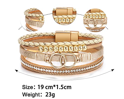 Fesciory Leather Wrap Bracelet for Women, Boho Western Layered Cuff Jewelry