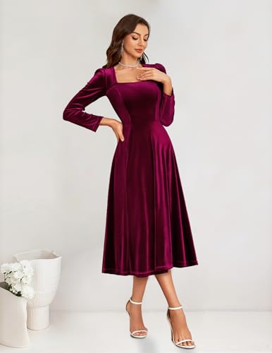 BeryLove Women Velvet Dress Cocktail Party Evening Dresses Long Sleeve Wedding Guest Formal Dresses