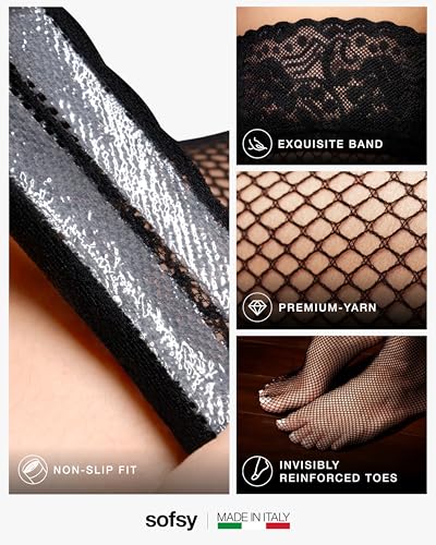 Italian Fishnet Thigh Highs with Silicone Lace Top