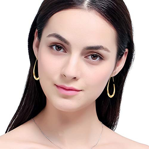 14k Plated Large Oval Pull-Through Hoop Earrings
