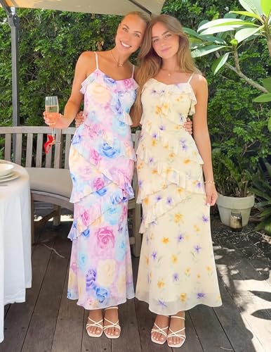 MEROKEETY Summer Floral Wedding Guest Maxi Dress Women 2026 Formal Cocktail