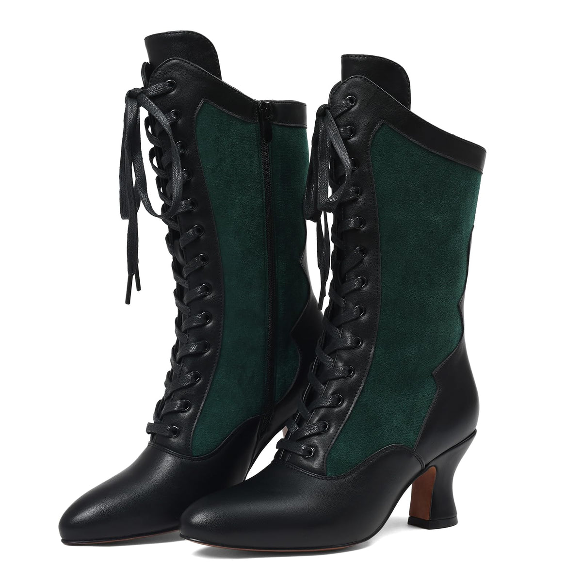Witch Boots for Women Victorian Lace Up Pirate Mid Calf Boot