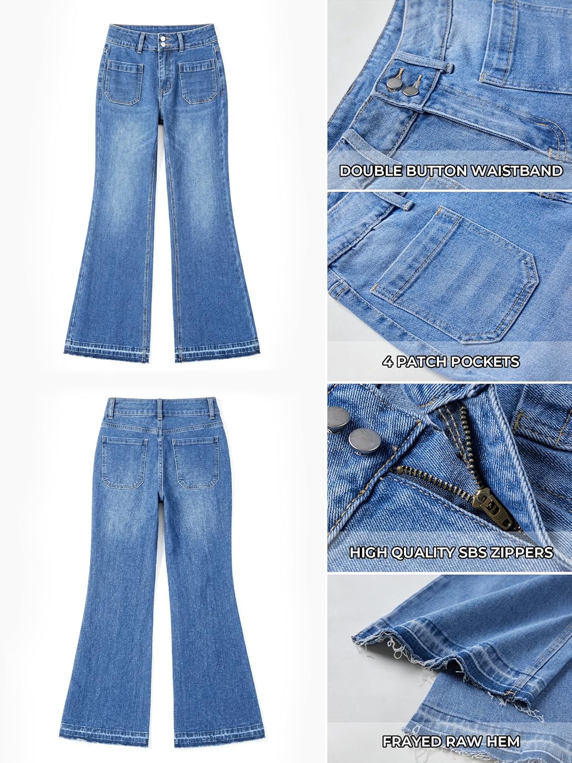 Flare Jeans For Women Frayed Hems Bell Bottom Jeans Mid High Waisted