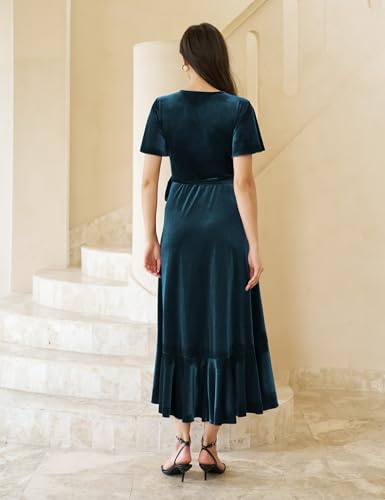 Women's Velvet Maxi Dress Boho V Neck Wrap Maternity Formal Dress
