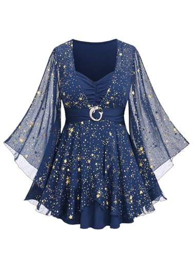 Rosegal Women Plus Size Sparkly Star Bell Sleeve Top
