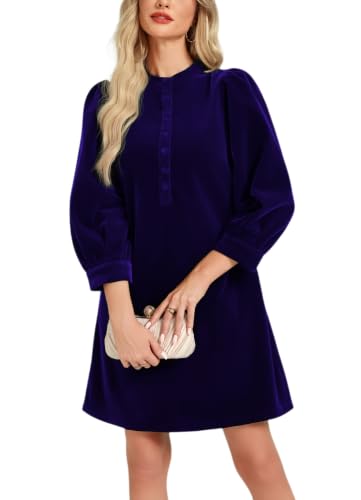 Ladyful Velvet Dress for Women Fall 3/4 Sleeve Cocktail Mini Shift Dress