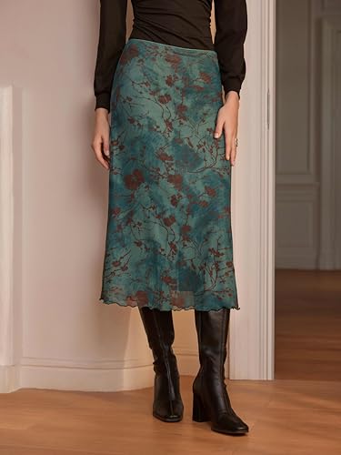 CIDER Women’s Mesh Floral Boho Long Midi Skirts
