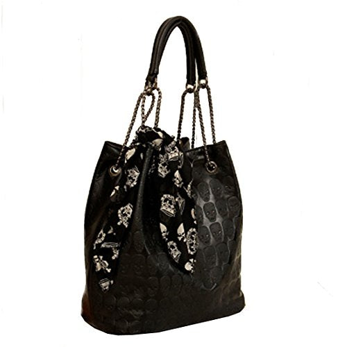 Womens Skull Print PU Leather Hobo Tote Shoulder Bag
