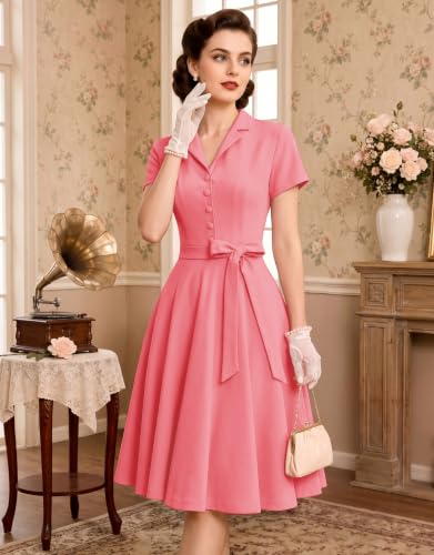 Wedtrend Women's Vintage Tea Dress, Short Sleeve Cocktail Party Dress Work Church Casual Dress