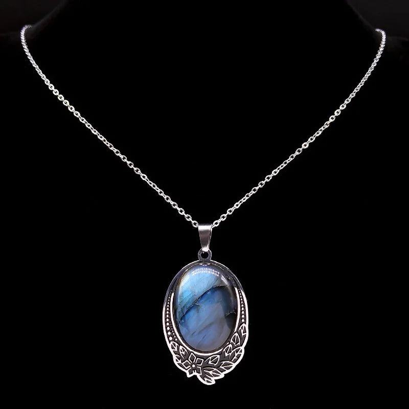 Boho Vintage Natural Labradorite Stone Necklace
