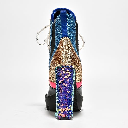 Women's Rhinestone Cowboy Booties - Western Ankle Boots with Pointed Toe, Block Heel & Lace-Up Design for Casual Dress or Party | Stylish Comfortable Short Booties (Nell)