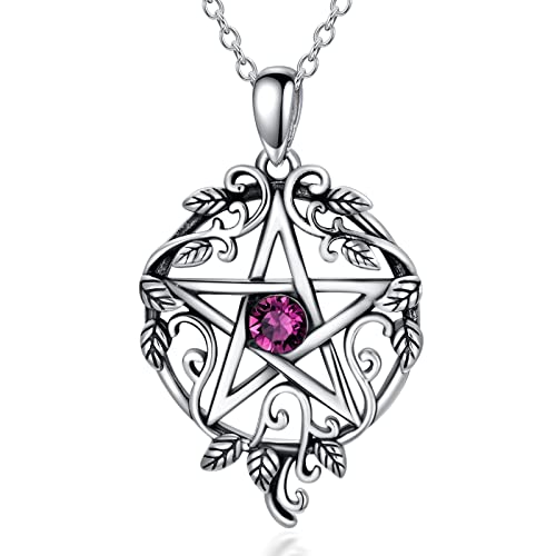 Sterling Silver Pentagram Necklace with Birthstone Tetragrammaton