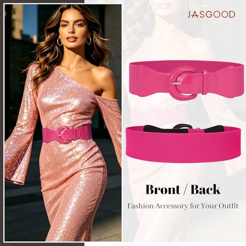 JASGOOD Women Wide Elastic Belts Vintage Chunky Buckle Patent Leather Belt