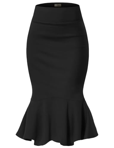 HyBrid & Company Womens Premium Nylon Ponte Stretch Office Fishtail Pencil Skirt High Waist Made in The USA Below Knee