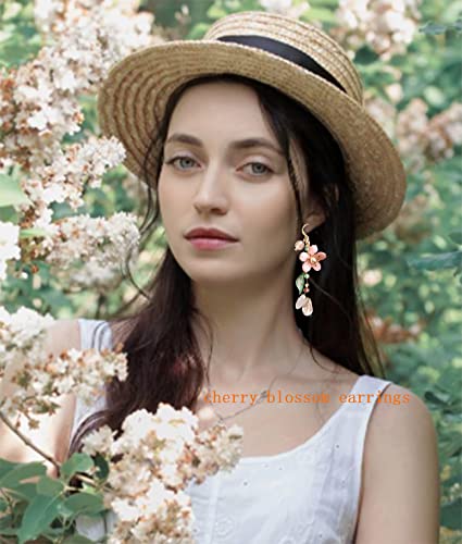 Pink Flower Asymmetric Dangle Earrings