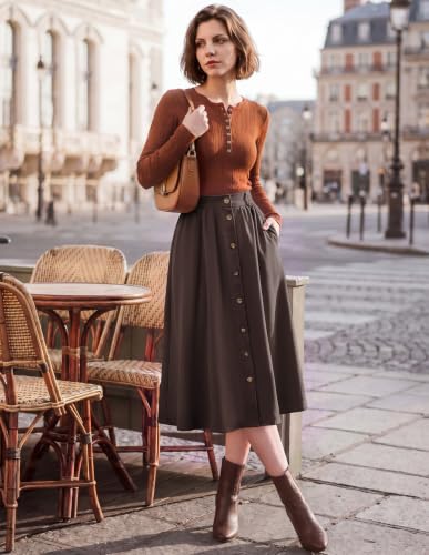 Belle Poque Women Midi Skirts High Waisted A Line Skirt with Pockets