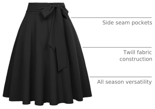 Belle Poque Women's High Waist A-Line Pockets Skirt Skater Flared Midi Skirt Vinage Skirt