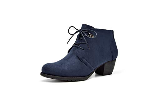 Women's Ankle Boots,Lace-up Round Toe Comfortable Low Heel Dress Booties with Side Zipper