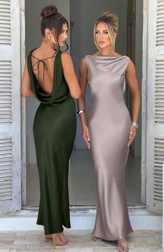 Memoriesea Women's Elegant Sleeveless High Neck Tie Cocktail Wedding Party Maxi Dress