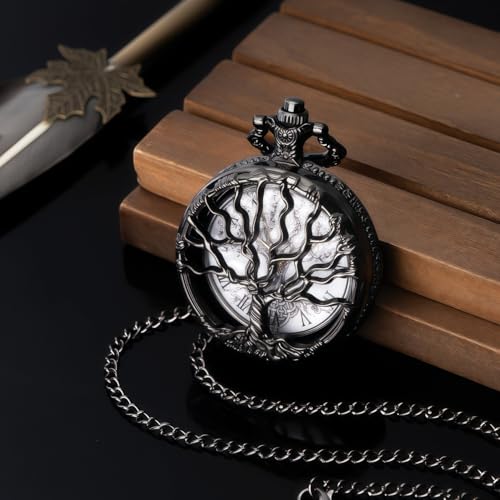 Pocket Watch — Hollow Tree Roman Numerals Antique Quartz Fob