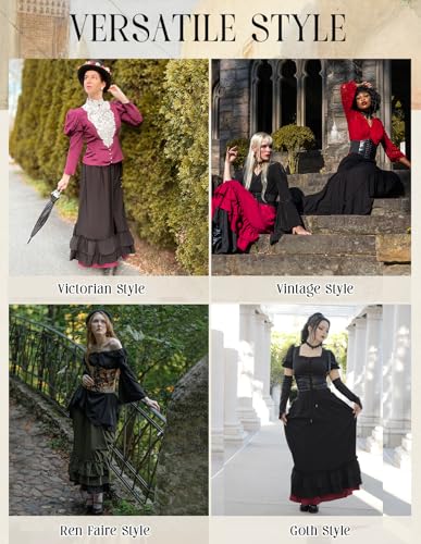 Scarlet Darkness Victorian Maxi Skirt Women Renaissance Goth Flowy Skirts