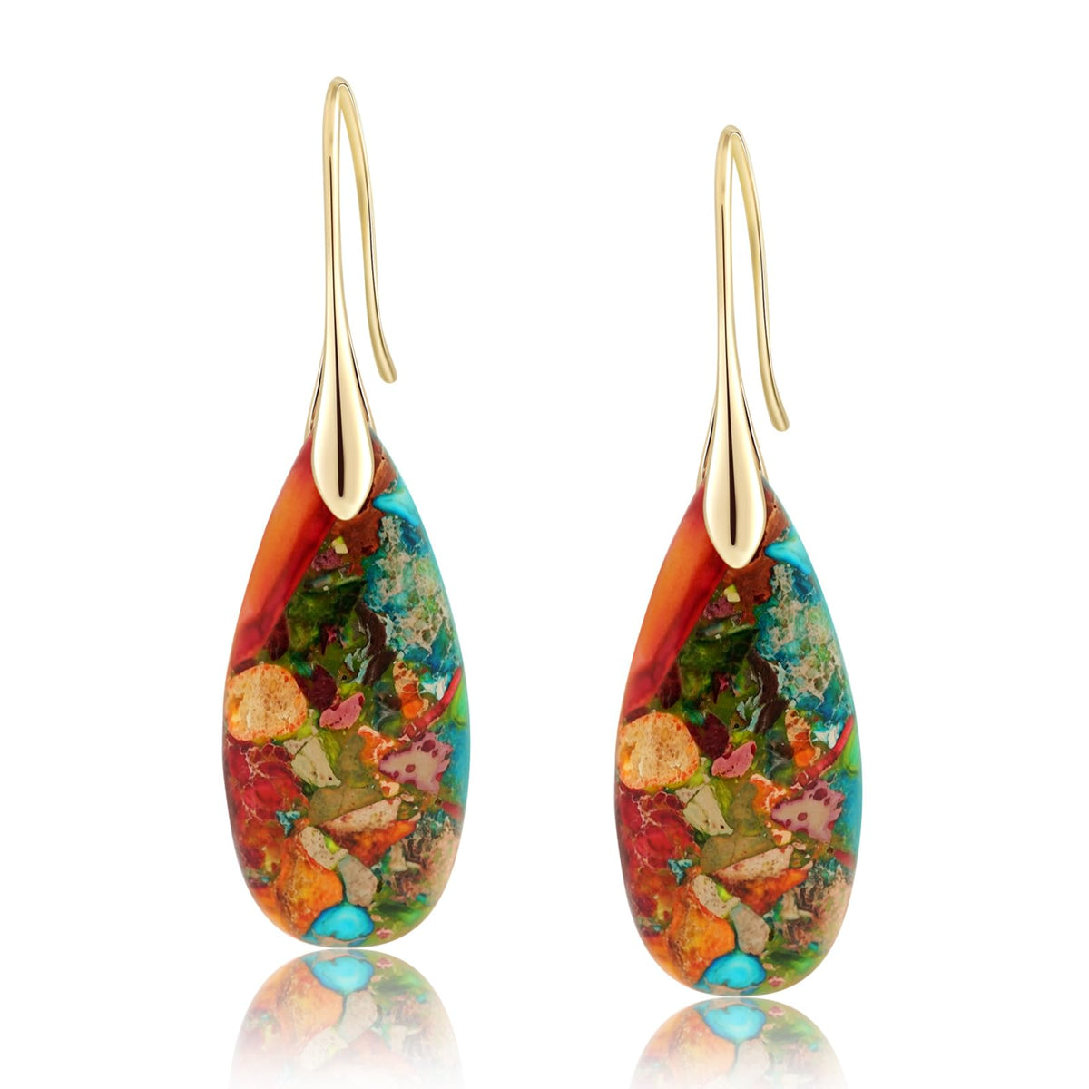 Natural Healing Stone Fishhoop Dangle Drop Earrings Statement Gold silver earrings