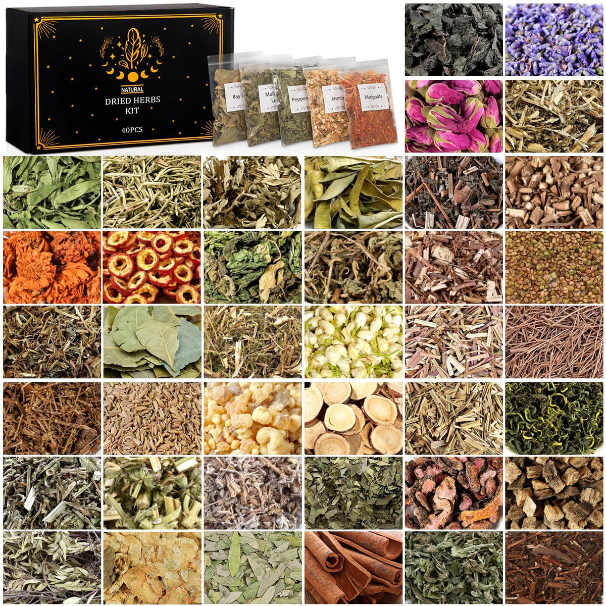 Witchcraft Herbs Kit, Dried Herbs and Flowers for Witch Beginners, 40 Pack