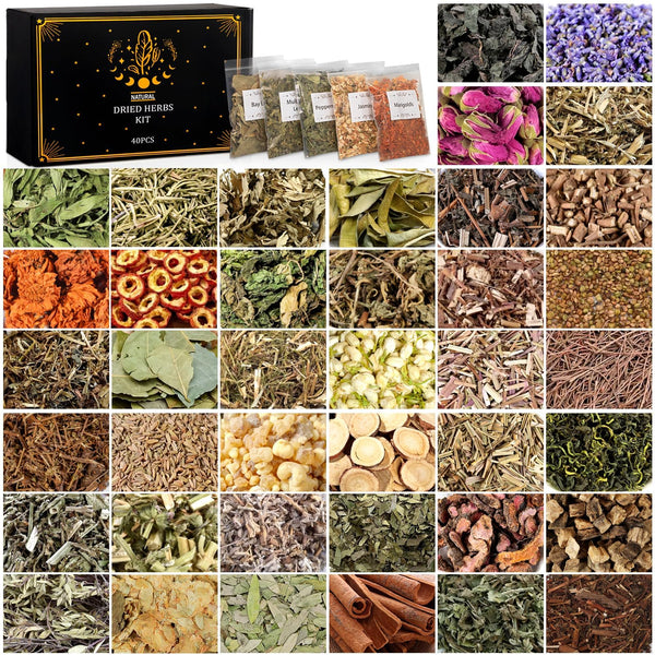 Witchcraft Herbs Kit, Dried Herbs and Flowers for Witch Beginners, 40 Pack