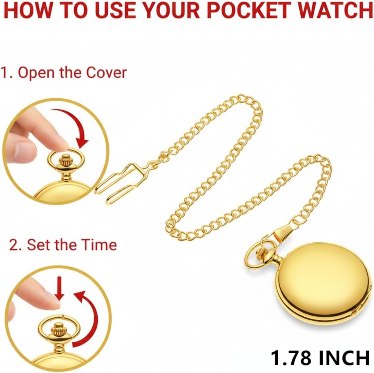 Smooth Vintage Pocket Watch with Chain