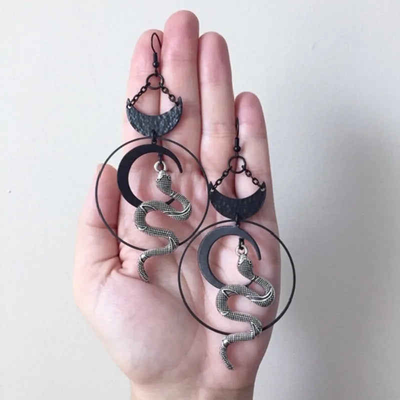 Gothic Snake Earrings - Serpent Moon Ritual Jewelry