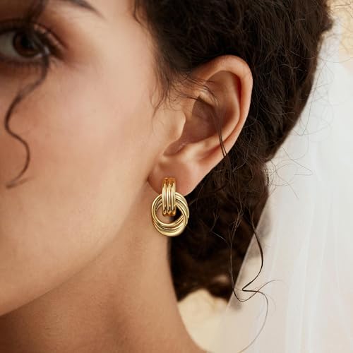 SHERLOVE Chunky Knot Gold Earrings Women Statement Drop Dangle Earrings Secondary image