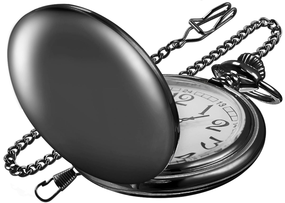 Smooth Black Quartz Pocket Watch for Men