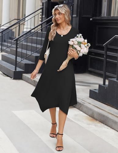 Zeagoo Midi Dresses Women 2026 Dress 3/4 Sleeve A Line Casual Dresses with Pockets