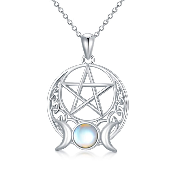 Sterling Silver Pentagram Necklace Triple Moon