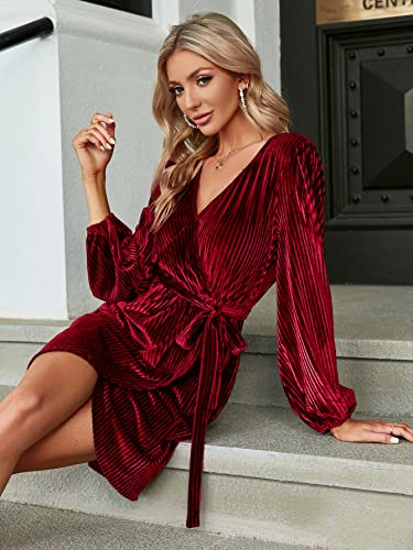 BerryGo Women's Long Sleeve Wrap Semi Formal Velvet Mini Dress Sexy Cocktail Party Winter Club Dress Secondary image