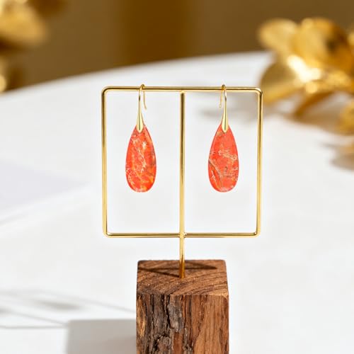 Chalcedony Stone Copper Teardrop Drop Earrings