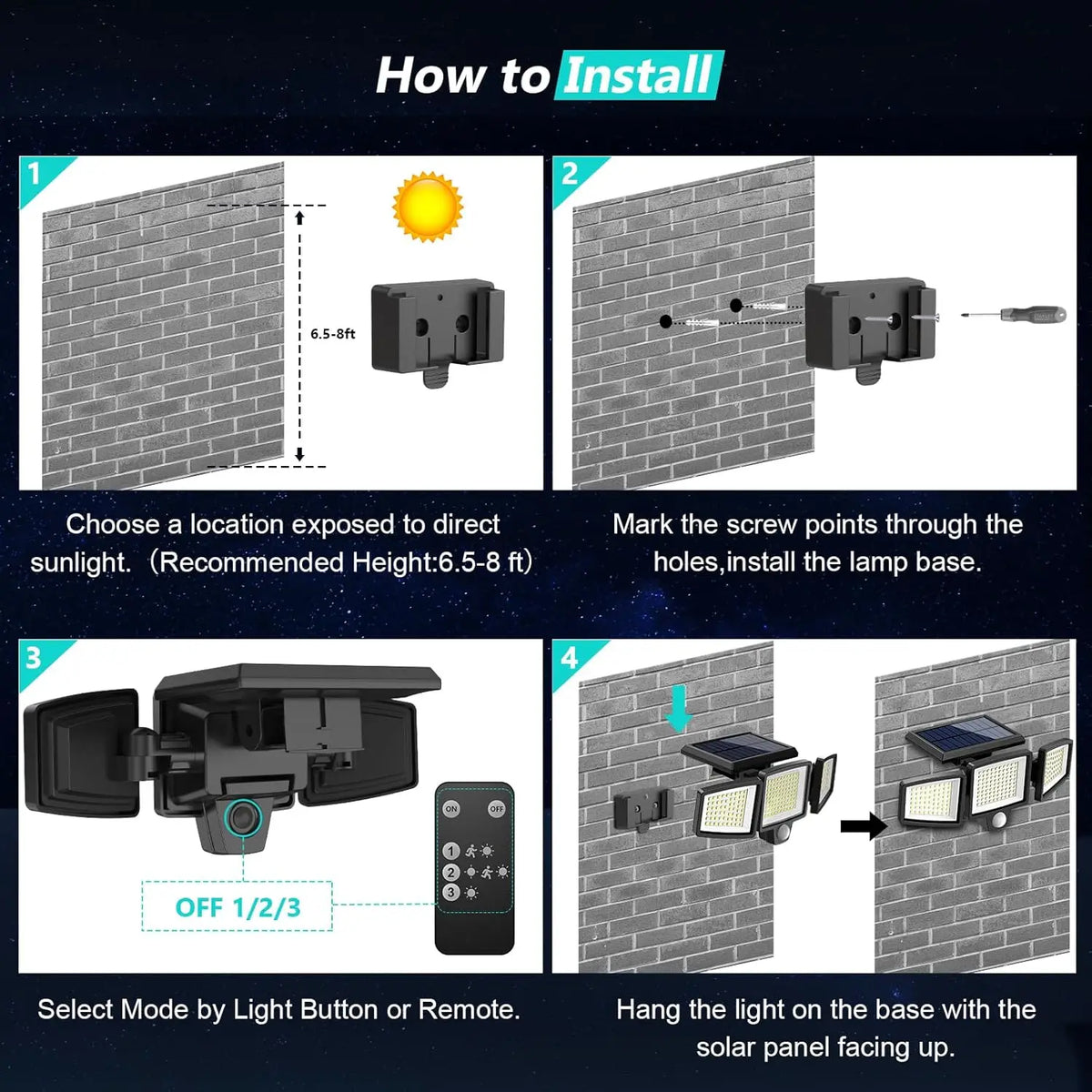 Outdoor Waterproof Solar LED Light for Porches Garages Yard Entrances