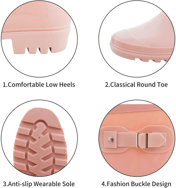 Women's Mid Calf Rain Boots Waterproof Fashion Shoes