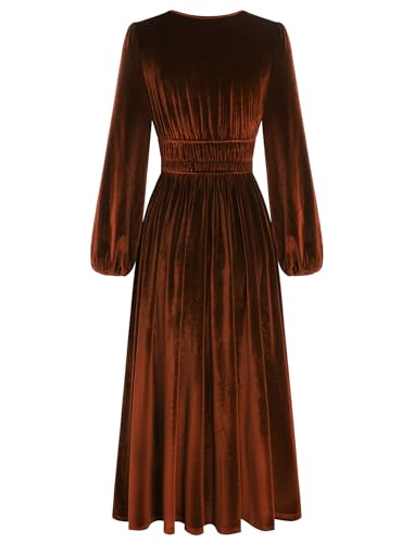 ZAFUL Women's V Neck Velvet Midi Dress Long Sleeve Formal Cocktail Dress