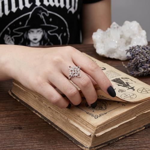 Witches Knot Ring Nudo De Bruja Jewelry Original Tetragrammaton Amuleto de Proteccion 925 Sterling Silver Wicca Moon Irish Celtic Ring Jewelry Gift for Women
