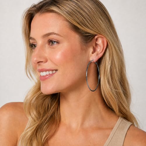 TIZU Big Hoop Earrings for Women Stainless Steel Hypoallergenic 14K Gold/Rose Gold/Black/Silver Hoop Earrings, 40mm/50mm/60mm/70mm Hoops Earrings