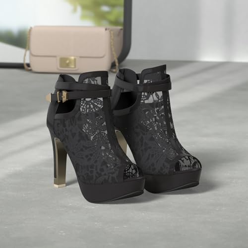 Women's Pretty Lace Flowers Open Toes High Heels Ankle Boots